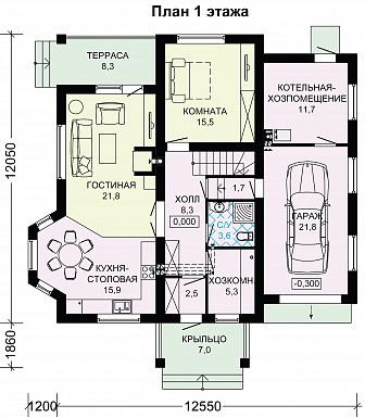 Проект дома из газобетона с двумя входами в котельную / План 1 этажа