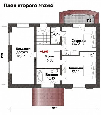 Проект дома с цокольным этажом, бильярдной и тренажерным залом / План 2 этажа