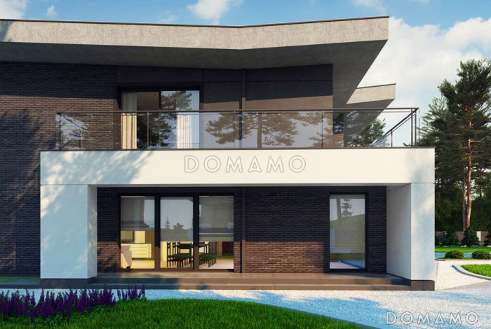 Проект современного двухэтажного дома из газобетона с пятью спальнями, с гаражом для двух автомобилей и террасами на обоих уровнях