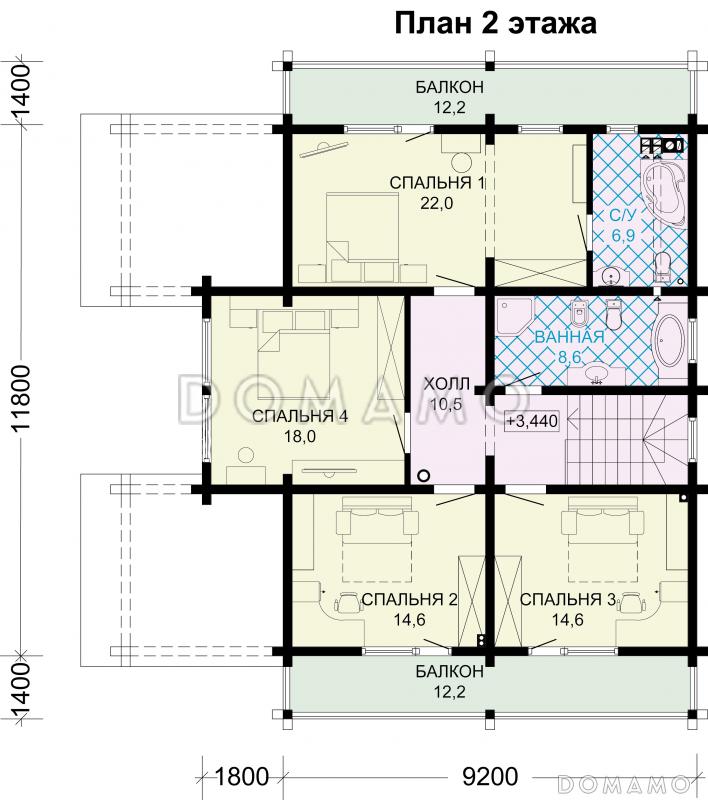 Проект дома из бруса с гостевым блоком / План мансардного этажа