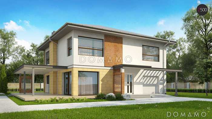 Проект простого комфортного двухэтажного дома из газобетона со вторым светом, тремя спальнями и гаражом