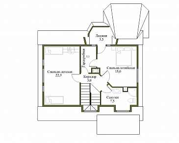 Проект коттеджа из бруса с верандой / План мансардного этажа