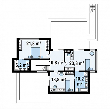 Проект просторного двухэтажного коттеджа из газобетона в стиле Хай-Тек с бассейном на цокольном этаже / План 2 этажа