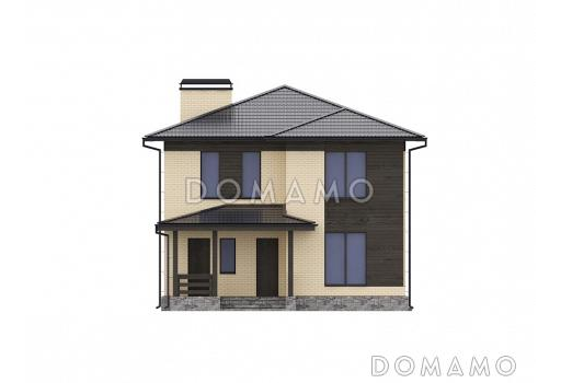 Проект современного двухэтажного дома с контрастной отделкой и застекленной верандой / Фасад 1