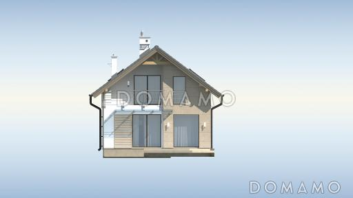 Проект одноэтажного мансардного дома из газобетона с тремя спальнями и террасой над гаражом / Фасад 3