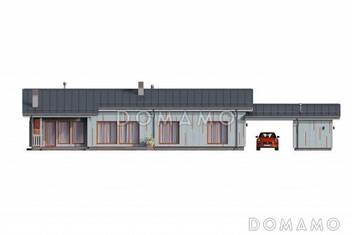 Проект кирпичного дома с 3 спальнями, крытой и открытой террасами, навесом для автомобиля / Фасад 1