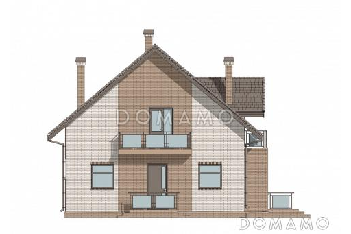 Проект компактного двухэтажного дома с 3 балконами и мансардой / Фасад 4