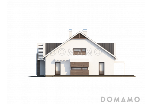 Проект современных мансардных домов-близнецов из кирпича с гаражом, слуховым окном и балконом / Фасад 4