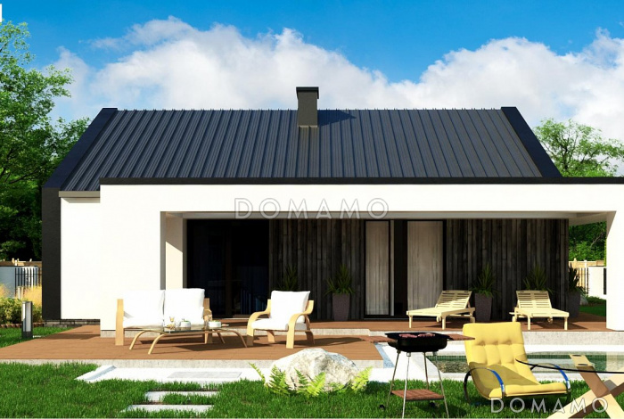 Проект современного компактного одноэтажного дома из газобетона с тремя спальнями