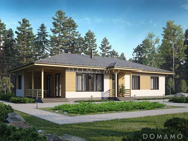 Проект одноэтажного кирпичного дома с четырьмя спальнями