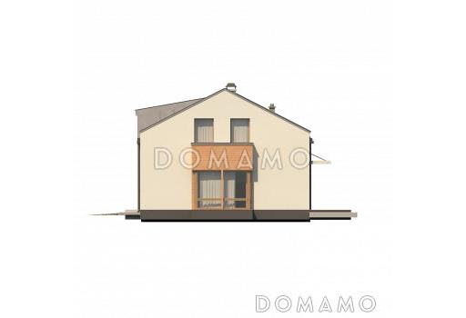 Проект современного мансардного дома из газобетона с четырьмя комнатами, эркером и одноместным гаражом / Фасад 2