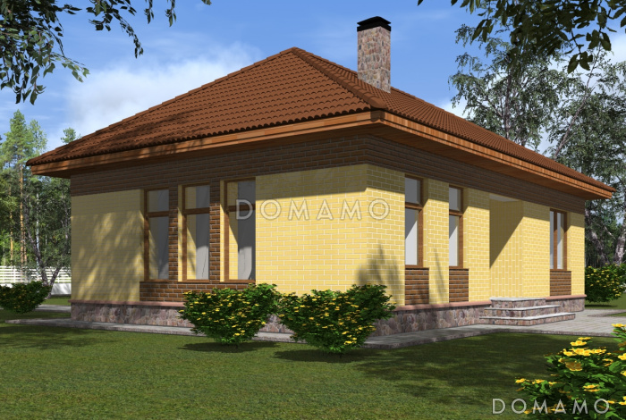 Одноэтажный дом из крупноформатного кирпича с двумя спальнями и большой кухней-гостиной