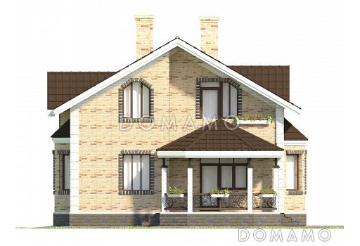 Проект коттеджа из SIP панелей с эркером и террасой. / Фасад 1