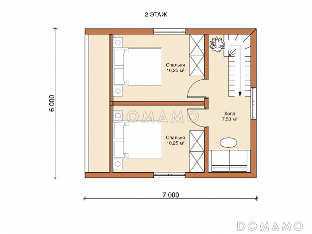 Двухэтажный дом 6х7 «Осло» / План мансардного этажа