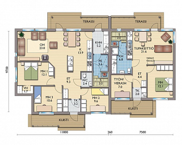 Проект каркасного дуплексного дома / План 1 этажа