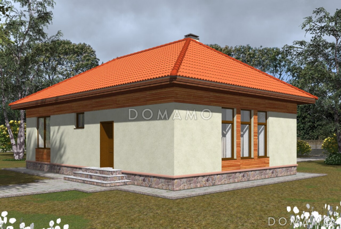 Одноэтажный дом из пенобетона с двумя просторными спальнями под черепичной кровлей