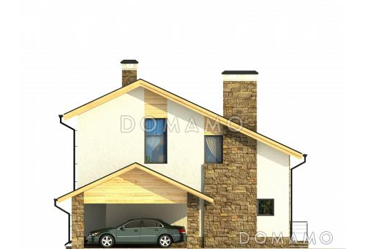 Проект дома с парной, бильярдной, навесом для машины, спальней с панорамным окном, / Фасад 3