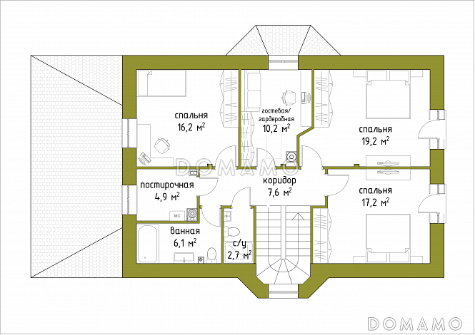 Проект коттеджа с эркером и французскими балконами. / План мансардного этажа