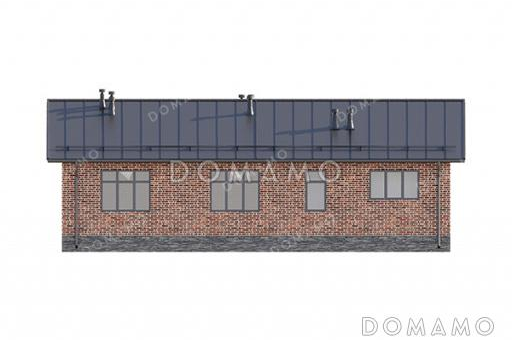 Проект одноэтажного дома с двускатной крышей, 4 спальнями и совмещенной кухней-гостиной / Фасад 1