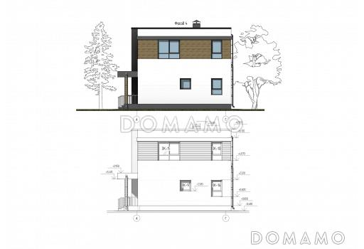 Проект двухэтажного дома из газобетона с кабинетом на первом этаже, тремя спальнями и балконом / Фасад 4