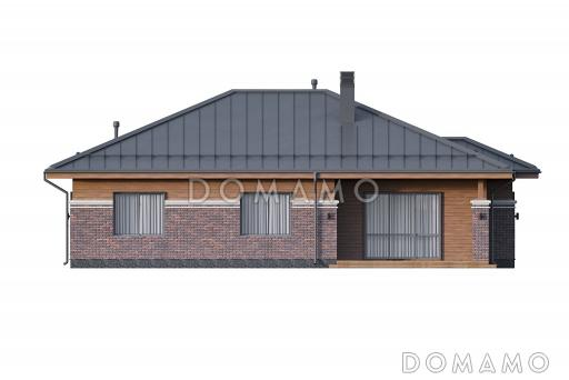 Проект каркасного дома в стиле Райта с тремя спальнями и просторной столовой-гостиной / Фасад 3