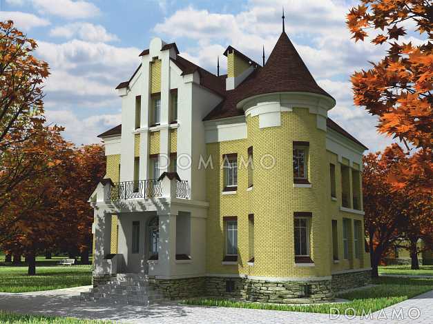 Проект дома из кирпича с зимним садом на втором этаже