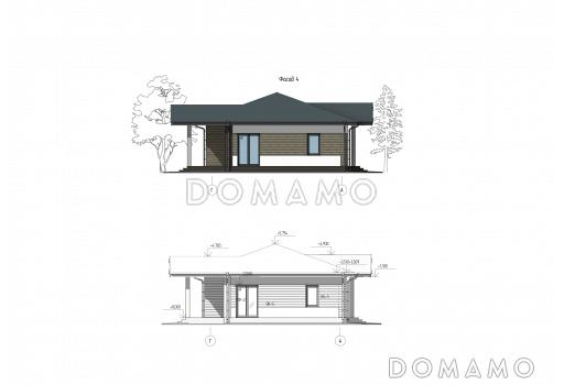 Проект одноэтажного дома с тремя спальнями, гардеробной, сауной и террасой / Фасад 4