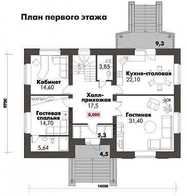 Проект дома с цокольным этажом, бильярдной и тренажерным залом / План 1 этажа