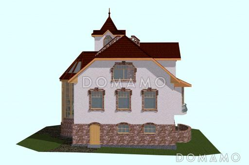 Проект трёхэтажного коттеджа с башенкой и пандусом / Фасад 2