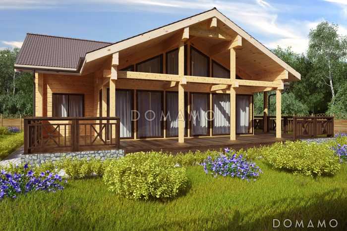 Проект дома из клееного бруса с большим холлом на мансардном этаже