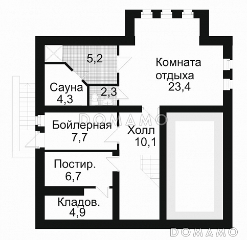 Проект дома из кирпича с сауной / План цокольного этажа