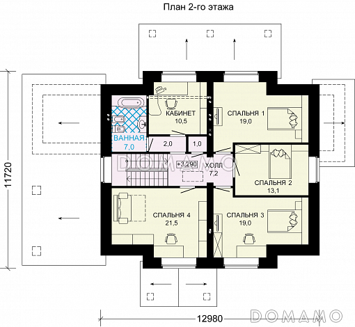 Проект кирпичного дома с площадкой для машины / План 2 этажа