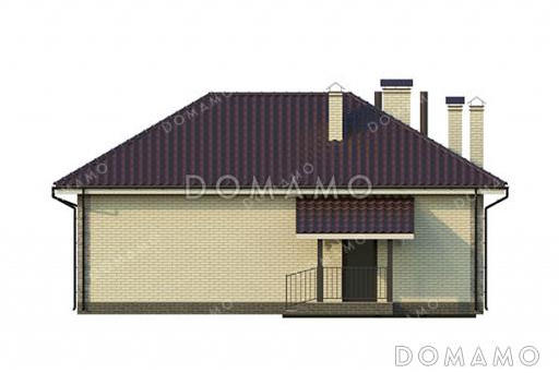 Проект бани с большой кухней, спальней и зоной отдыха с барбекю на веранде / Фасад 4