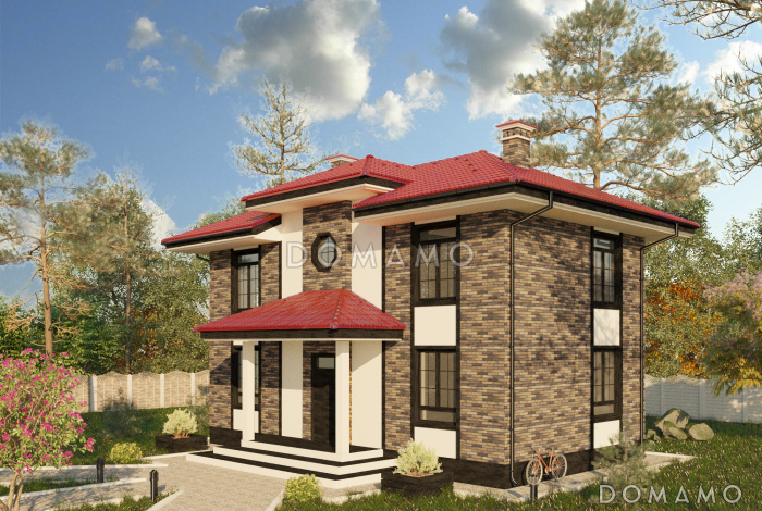 Проект компактного двухэтажного коттеджа по технологии ЛСТК с пятью спальнями