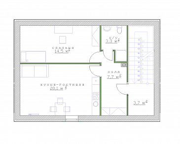 Проект гаража на 2 машины с мансардой / План мансардного этажа