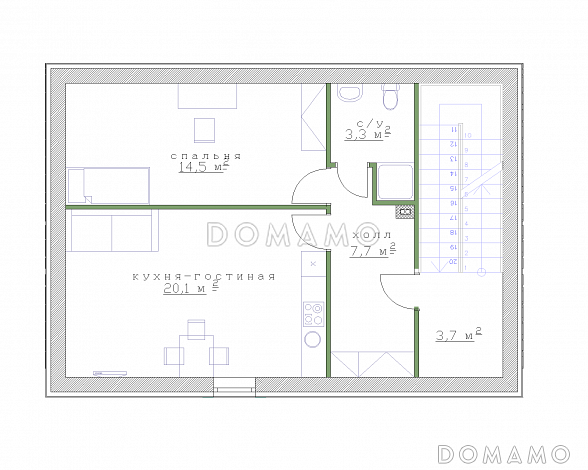 Проект гаража на 2 машины с мансардой / План мансардного этажа