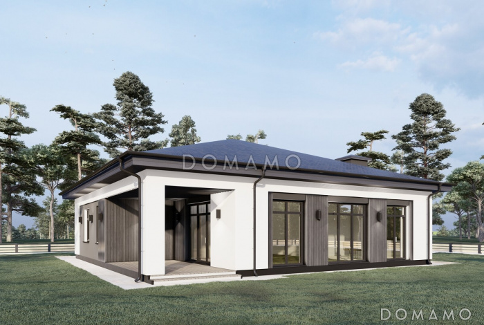 Проект дома с мастер-спальней, двумя детскими, кладовой на кухне