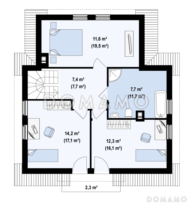 Проект одноэтажного мансардного дома из газобетона с балконом над входом / План мансардного этажа