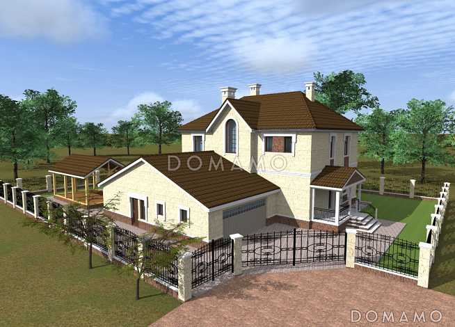 Проект дома из СИП панелей в классическом стиле с гаражом