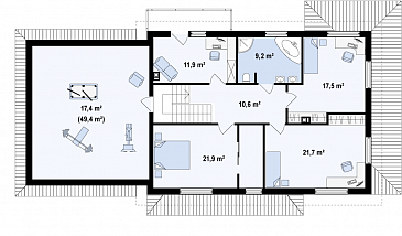 Проект просторного современного двухэтажного дома из газобетона, с пятью комнатами, бильярдной и гаражом  / План 2 этажа