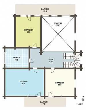 Проект одного из самых популярных домов из клееного бруса / План мансардного этажа
