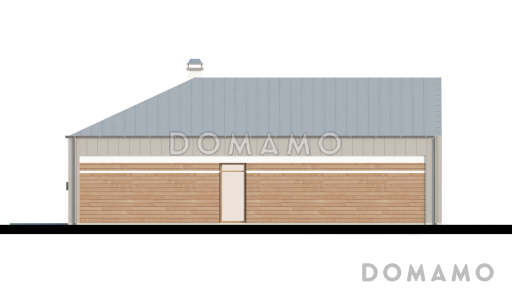 Проект углового одноэтажного дома из газобетона с облицовкой деревянной вагонкой и с гаражом на два автомобиля / Фасад 4