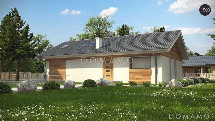 Проект аккуратного одноэтажного дома из газобетона с подземным гаражом и тренажёрным залом в подвальном помещении