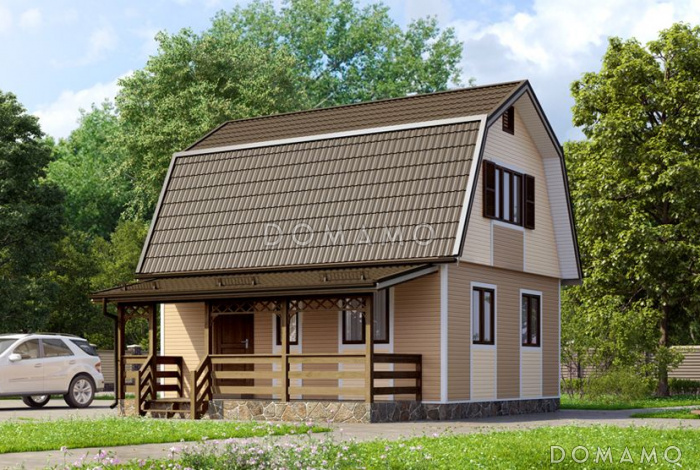 Проект каркасного дома с двухцветной отделкой фасада