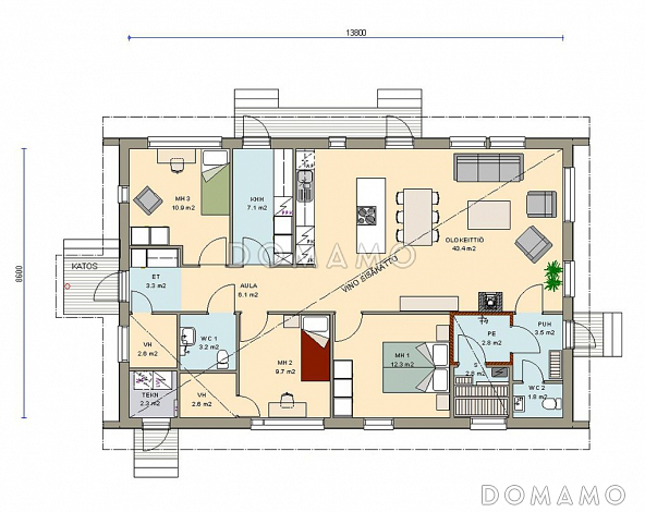 Проект каркасного дома с функциональной кухней-столовой / План 1 этажа
