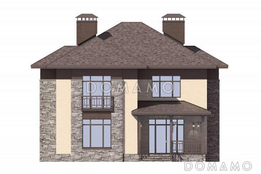 Проект дома с крытой террасой, кладовой под лестницей, гостевой на первом этаже, хозяйской спальней на втором этаже / Фасад 1