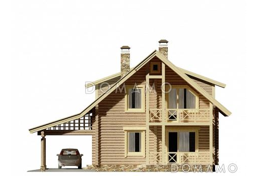 Проект деревянного дома с навесом для автомобиля / Фасад 3