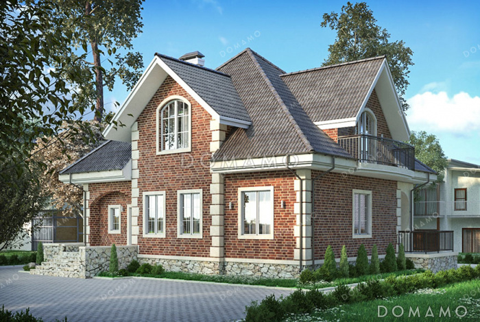 Проект дома со спортзалом и постирочной в подвале, 6 комнатами и террасой