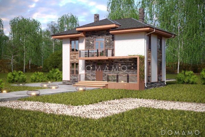 Проект компактного двухэтажного коттеджа из СИП панелей с пятью спальнями