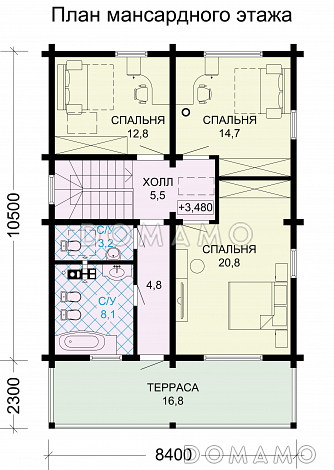 Проект дома из бруса в скандинавском стиле / План мансардного этажа